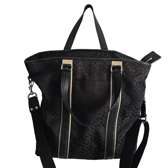 Coach Extra Large Black Fabric with Tan Accents Tote Bag 14 x 17 x 4.5 Signature - Picture 1 of 13